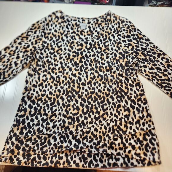 Chicos Xl Animal Print Brown 3/4  Sleeve Blouse - Picture 1 of 11